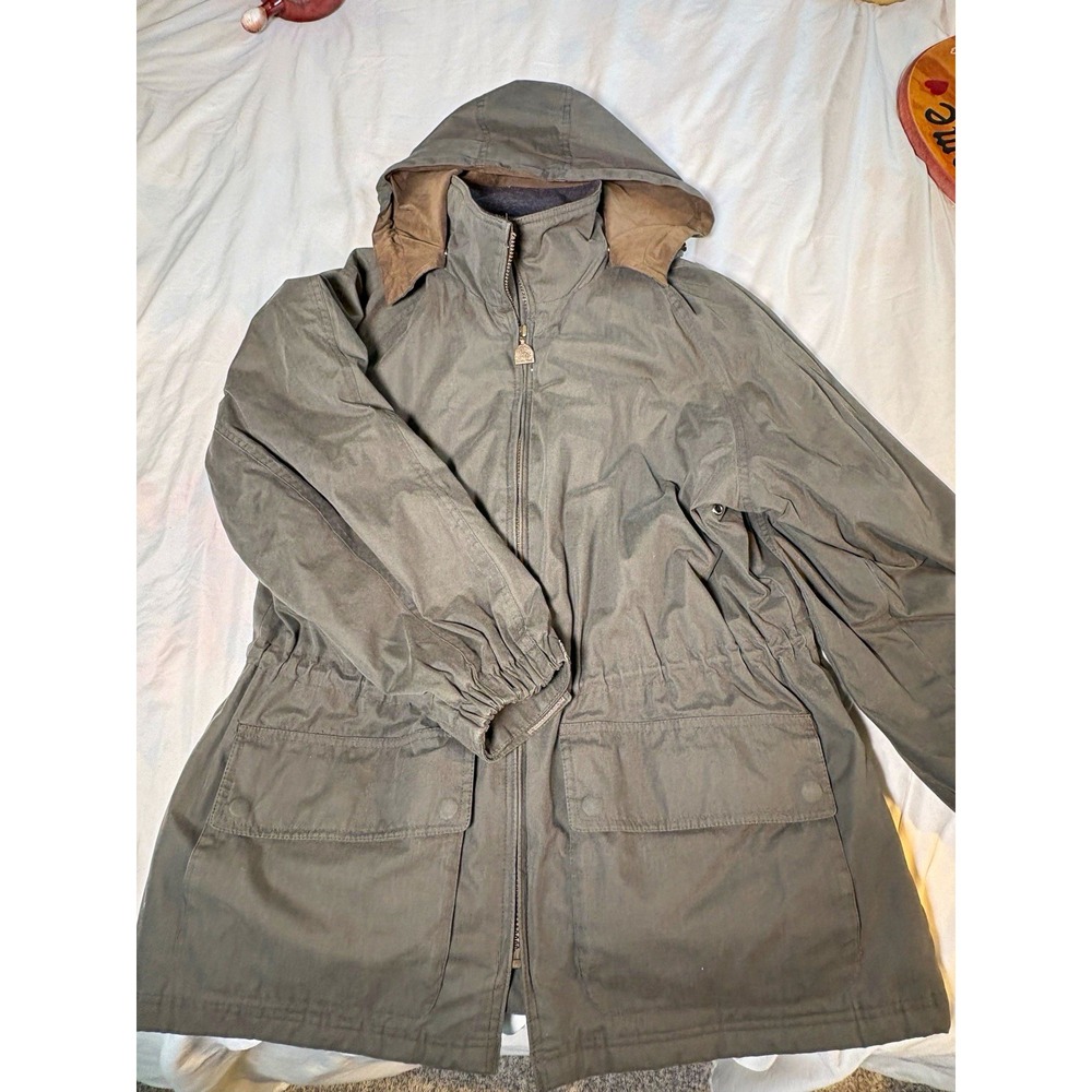 Pacific Trail Woman's Green Hooded Full Zip Nylon Fleece Lined Long Jacket M